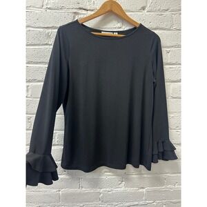Susana Graver Ruffle Sleeve Blouse Womens M Black Minimalist Chic